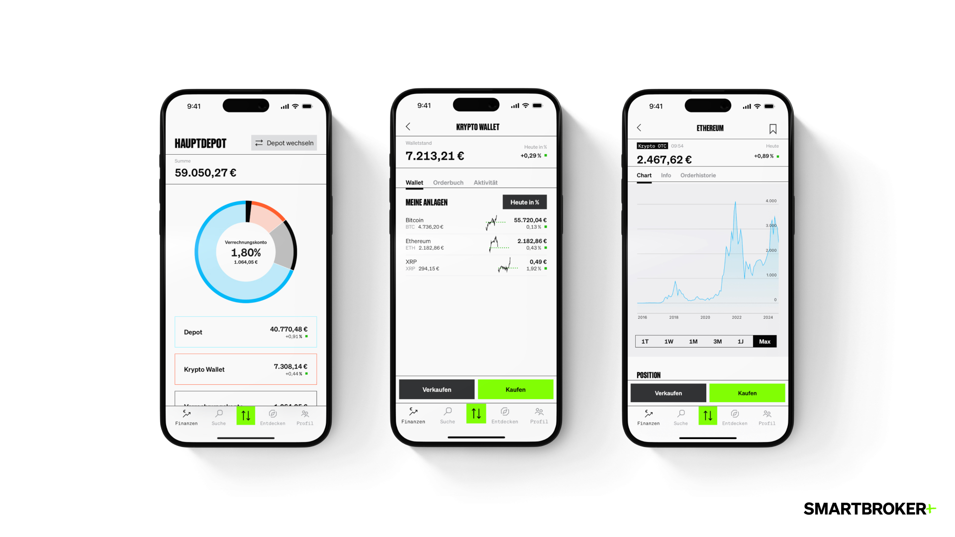 Smartbroker App Screens im Light Mode